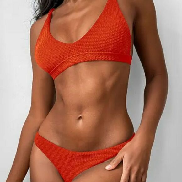 Women's Low Waist Padded Scoop Bikini Set Tangerine - Picture 13 of 13